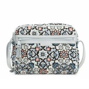 Vera Bradley Trimmed Crossbody Lisbon Medallion Purse Handbag Blue White Coral